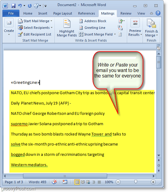 Outlook 2010 skärmdump - skriv ditt massa e-postinnehåll