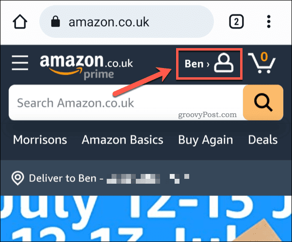 Tryck på Amazon-profilikonen