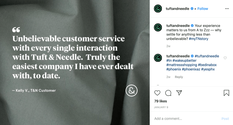 kundoffertgrafik från Tuft och Needle Instagram-konto