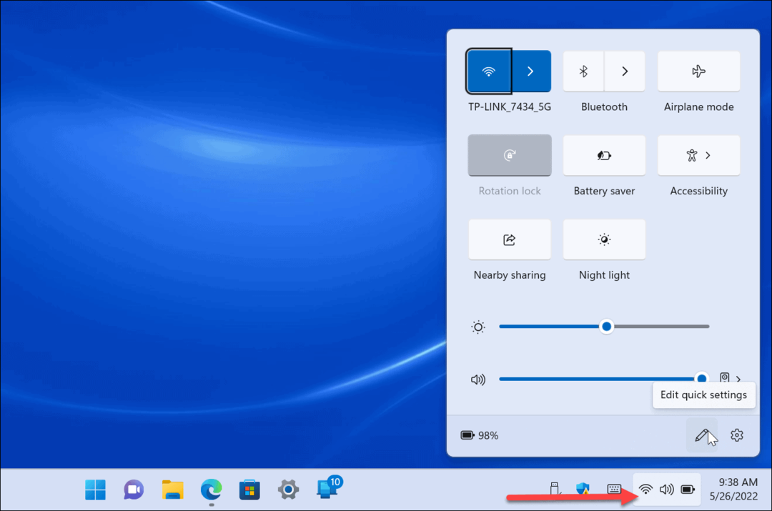 Snabbinställningar på Windows 11