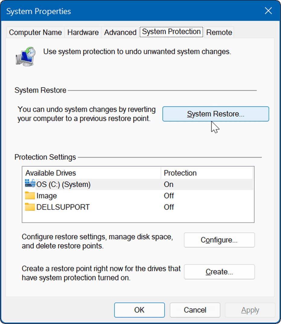 Skapa en återställningspunkt på Windows 11