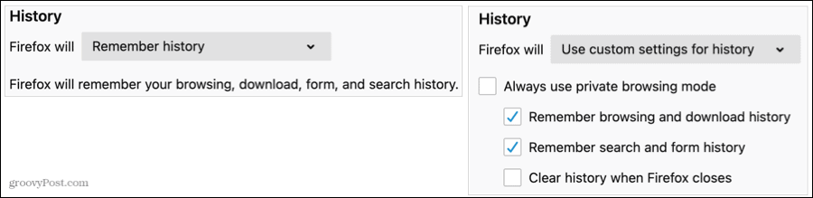 Historikinställningar i Firefox