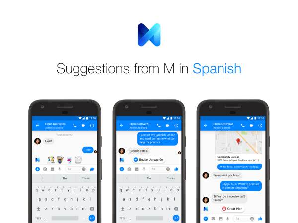 Facebook Messenger-användare kan nu få förslag från M på både engelska och spanska.