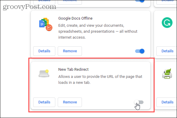 Inaktivera tillägget New Tab Redirect i Chrome