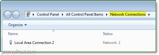 nätverksanslutningsfönstret på kontrollpanelen i Windows 7