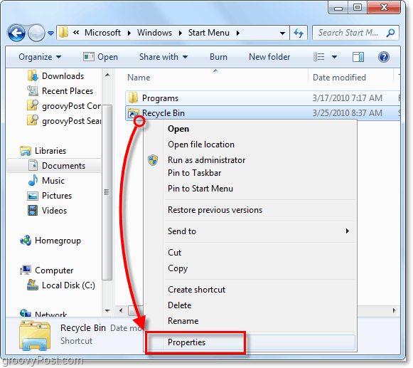 justera egenskaperna för en genväg i Windows 7