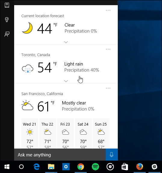 flera städer Cortana väder