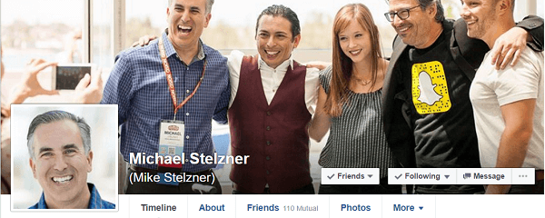 Michael Stelzner gick med på Facebook på rekommendation av Annons Handling från MarketingProf.