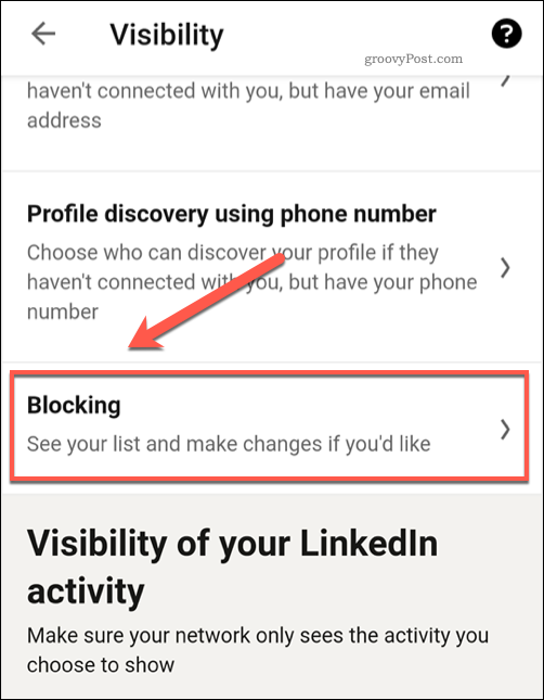 Menyn för blockerade användarinställningar för LinkedIn