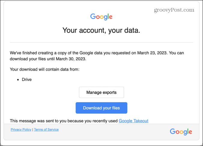 e-post för google takeout