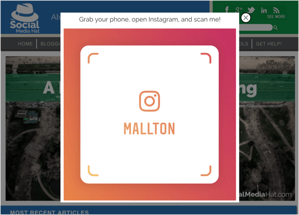 En popup-utgång med ett Instagram-nametag.