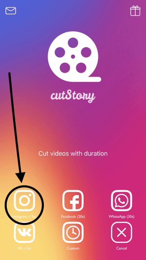 CutStory kommer att klippa din video i steg om 15 sekunder och spara dem på din kamerarulle.