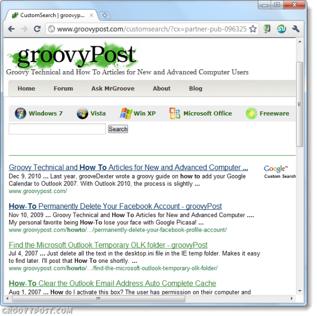Hur man använder Googles webbplatssökning från Chrome Omni Bar