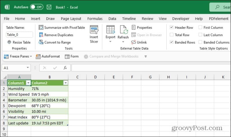 excel webbfrågeresultat