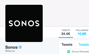 Sonos Twitter-konto är verifierat och visar det blå Twitter-verifierade märket.