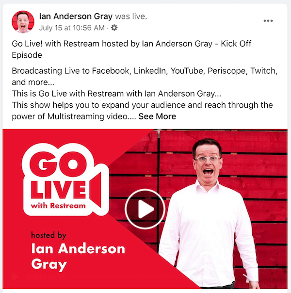 Facebook-uppspelning av livevideo för Ian Anderson Gray