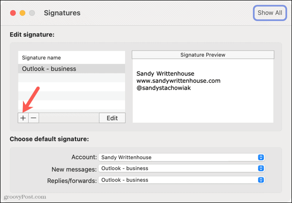 Lägg till en ny signatur i Outlook på Mac