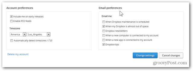 dropbox konfigurera e-postinställningar