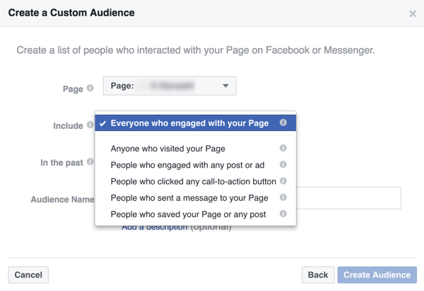Skapa en anpassad publik av människor som har interagerat med ditt företag på Facebook.