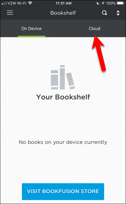 Inga böcker i BookFusion på iOS-enhet