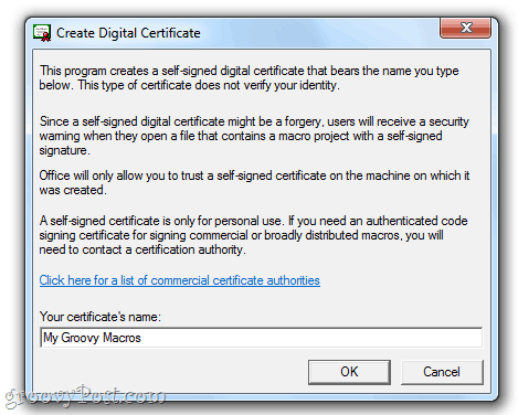 Skapa ett självsignerat digitalt certifikat i Office 2010