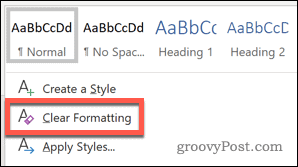 Rensa alternativet Formateringsformat i Word