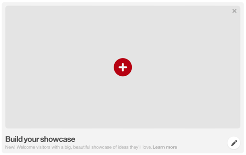 Klicka på den röda + -knappen för att skapa en Pinterest-utställning.