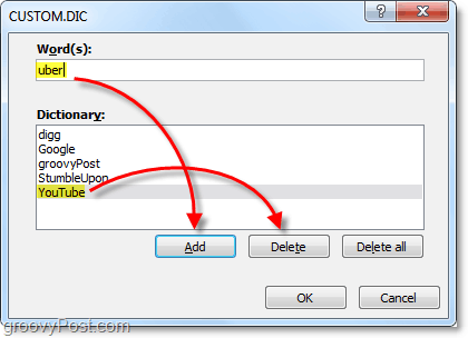 lägg till eller ta bort ord från Office 2010-anpassade ordlistefilen