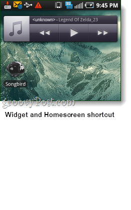 songbird android widget och shorcut skärmdump