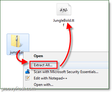 packa upp ett gratis nedladdat teckensnitt för användning med Windows 7