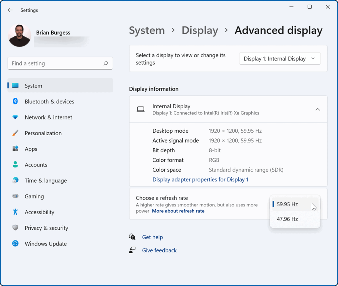 ändra uppdateringsfrekvensen i Windows 11