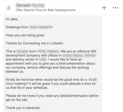 linkedin cold pitch exempel