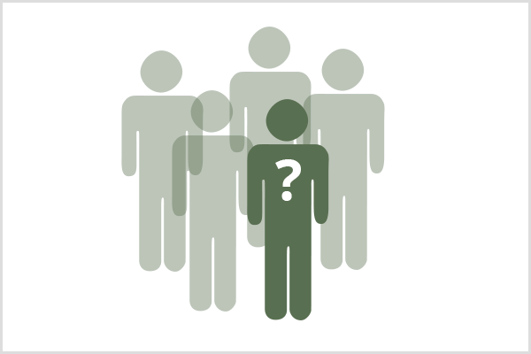 En Facebook-grupp måste tilltala en nischpublik. I en grupp med fem personsymboler är fyra ljusgröna och genomskinliga och en är mörkgrön med ett vitt frågetecken på bröstet.