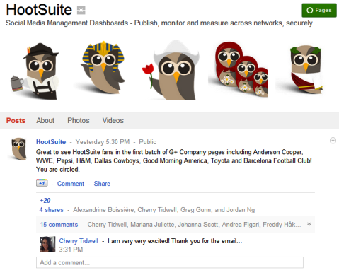 Google+ sidor - HootSuite