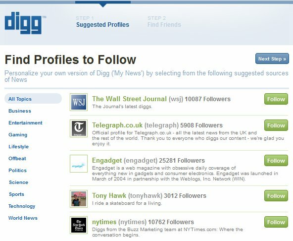 Ny Digg-inloggning - Steg 1 - Hitta profiler