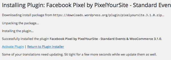 Installera och aktivera PixelYourSite-tillägget.