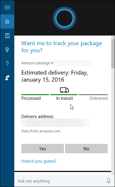 Paketspårning Cortana
