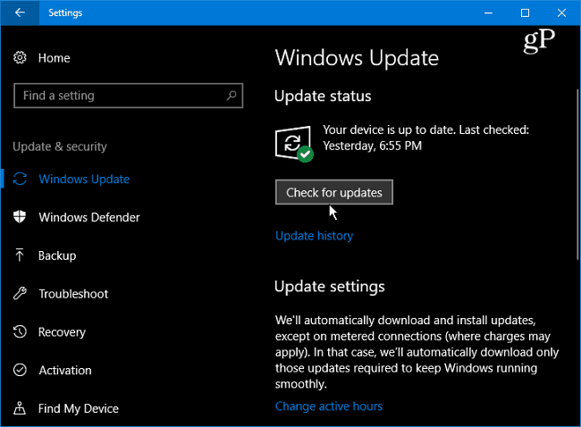 1 Windows 10 Sök efter uppdateringar