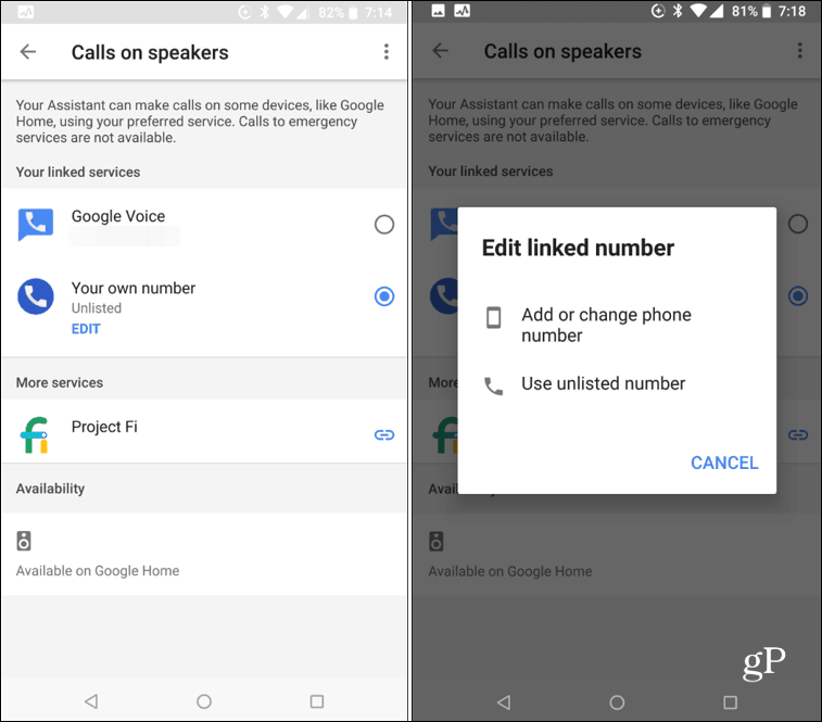 Android-samtal på Googles smarta högtalare