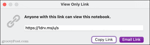 Skaffa en delningslänk i OneNote på Mac