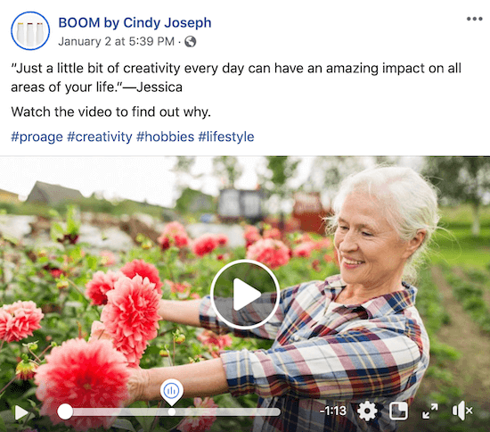 Facebook-videopost för BOOM! av Cindy Joseph