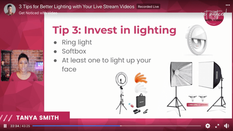 skärmdump av videobelysningstips för att förbättra dina livestreamsändningar