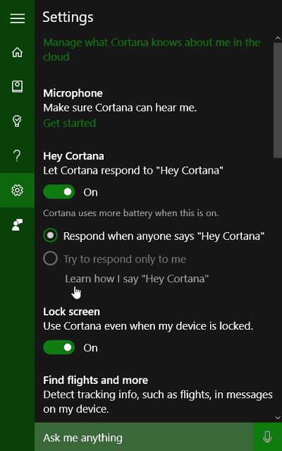 Cortana-inställningar