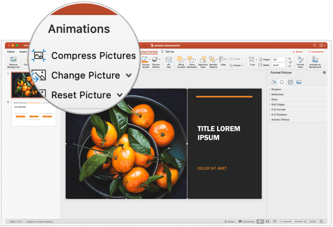PowerPoint Mac komprimera bilder