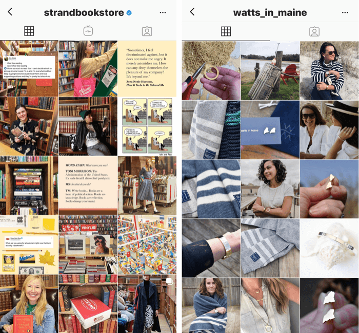 två Instagram-profiler med blå och gula tonfilter