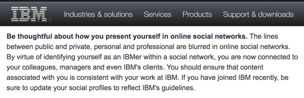 IBMs riktlinjer för sociala datorer påminner de anställda om att de representerar företaget även på sina personliga konton.