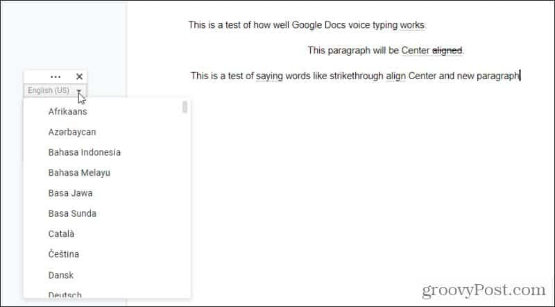 google docs röstskrivningsspråk
