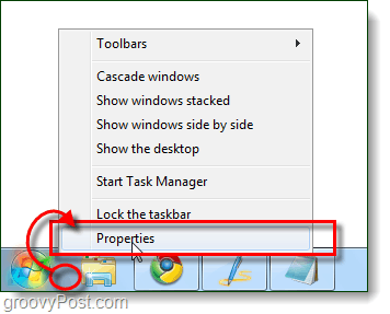 Aktivitetsfältets egenskaper från Windows 7