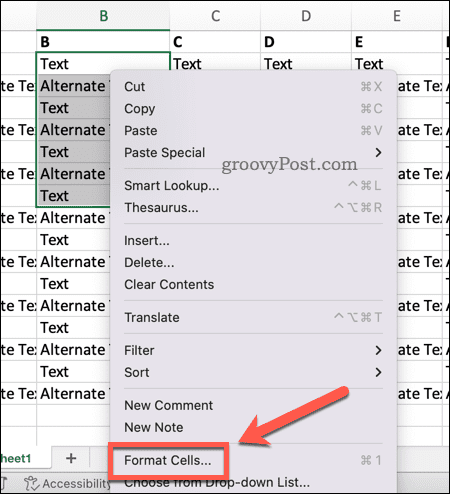 Öppna Formatera celler i Excel