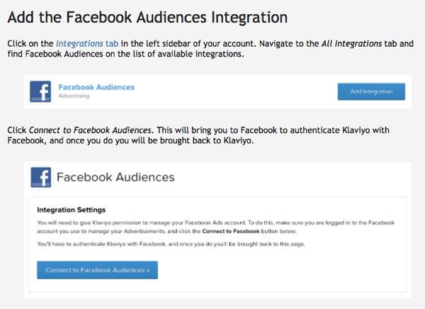 Klaviyos integrering med Facebook-publik är lätt att använda.